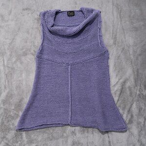 Pure Handknit Sweater Womens M Purple Knit Tunic Cowl Neck Sleeveless Lagenlook